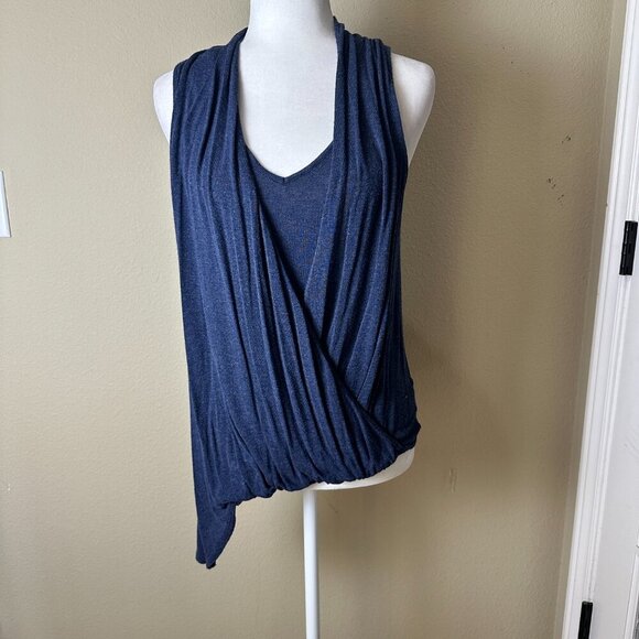 ELLA MOSS Drape Front Layered Tank Top Shirt Size Medium Blue Heathered Grey - Picture 1 of 11